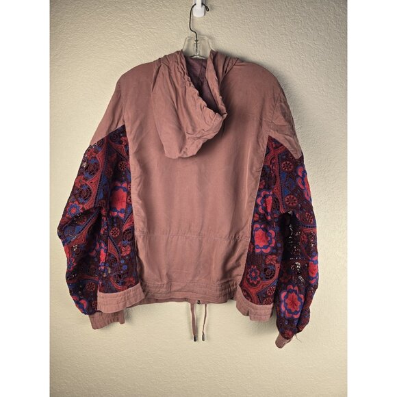 FREE PEOPLE Magpie Oversized Jacket L $248 Lace Sleeves Boho - Picture 4 of 9